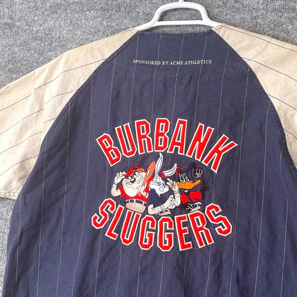 Vintage Looney Tunes Burbank Sluggers Baseball Jersey Navy Pinstripe XL 6533